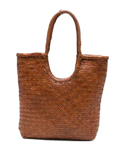 Dragon Diffusion Brown Diagonal Shopping Bag In Leather