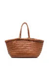 Dragon Diffusion Triple Jump Tan Brown Small Tote Bag In Braided Leather Woman In Brown