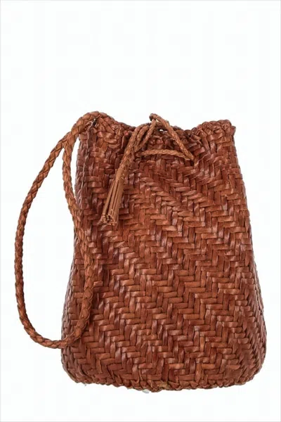 Dragon Diffusion Buffalo Leather Shoulder Bag With Chevron Weave In Brown