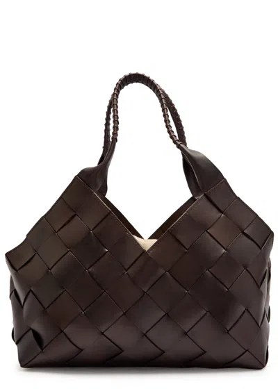 Dragon Diffusion Castello Large Woven Leather Tote Bag In Dark Brown