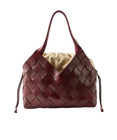 Dragon Diffusion Castello Woven Leather Shoulder Bag In Burgundy