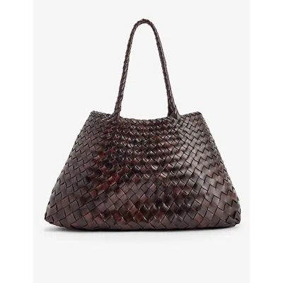 Dragon Diffusion Dark Brown Santa Croce Woven-leather Top-handle Basket Bag