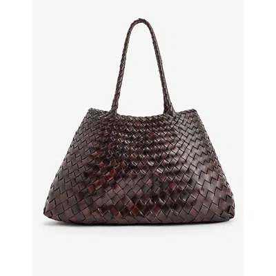 Dragon Diffusion Womens Dark Brown Santa Croce Woven-leather Top-handle Basket Bag