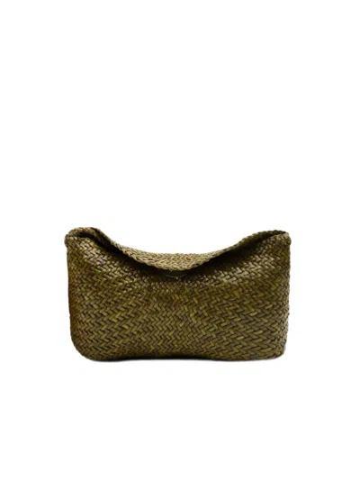 Dragon Diffusion Diagonal Woven Brown Shoulder Bag With Flap Closure In Green