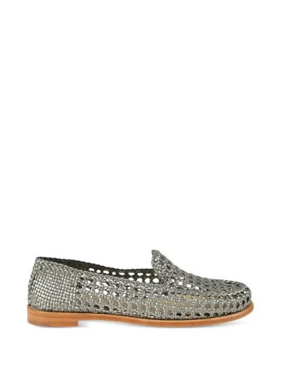 Dragon Diffusion Dolly Woven Leather Loafers In Silver