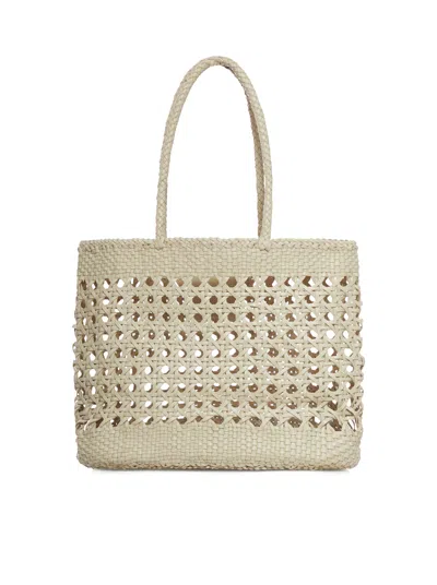 Dragon Diffusion Eclipse Woven Leather Tote In White