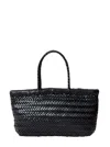 Dragon Diffusion Flat Gora Black Mini Shoulder Bag With Two Top Handles And Interwoven Design In Leather Woman In Black