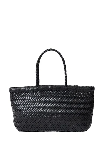 Dragon Diffusion 'flat Gora' Black Mini Shoulder Bag With Two Top Handles And Interwoven Design In Leather Woman
