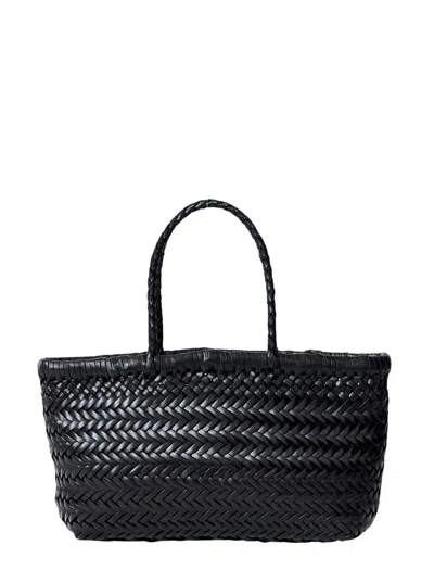 Dragon Diffusion Flat Gora Black Mini Shoulder Bag With Two Top Handles And Interwoven Design In Leather Woman