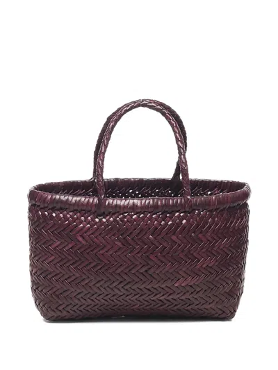 Dragon Diffusion Flat Gora Herringbone-weave Leather Shoulder Bag In Purple