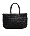 Dragon Diffusion Mini Flat Gora Woven Leather Top Handle Bag In Black