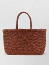 Dragon Diffusion Mini Flat Gora Woven-leather Tote Bag In Brown