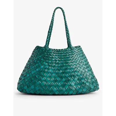 Dragon Diffusion Forest Green Santa Croce Woven-leather Top-handle Basket Bag