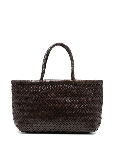 Dragon Diffusion Gora Brown Mini Shoulder Bag With Two Top Handles And Interwoven Design In Leather Woman