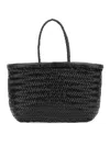 Dragon Diffusion Mini Flat Gora Woven Leather Top Handle Bag In Black