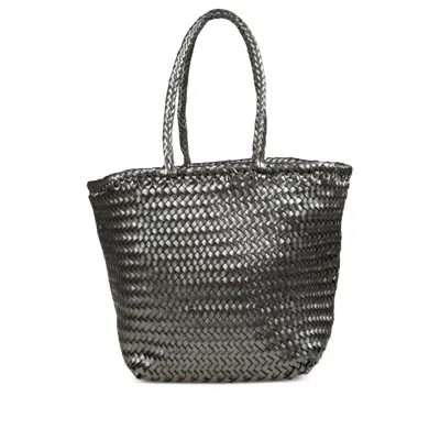 Dragon Diffusion Grace Basket Woven Leather Tote Bag In Grey