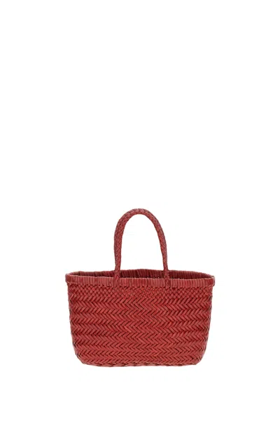 Dragon Diffusion Hand-woven Buffalo Leather Mini Flat Basket 'gora' In Red