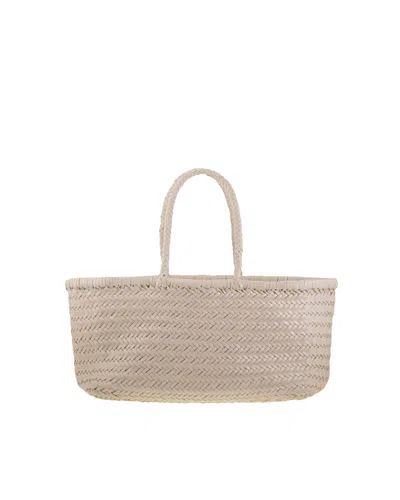 Dragon Diffusion Handwoven Basket-style Tote Bag With Chevron Weave In Beige