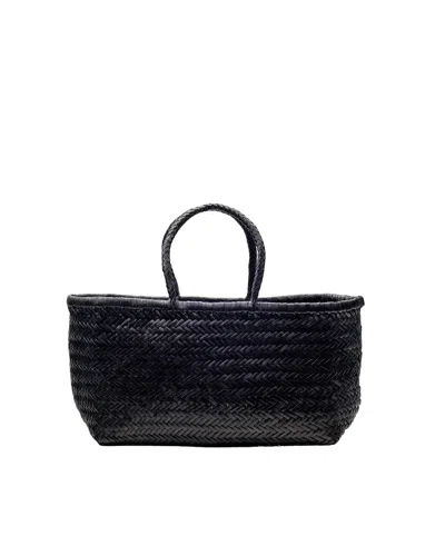 Dragon Diffusion Handwoven Buffalo Leather Tote With Chevron Weave Pattern In Black