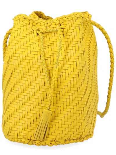 Dragon Diffusion Handwoven Leather Drawstring Bucket Bag In Yellow