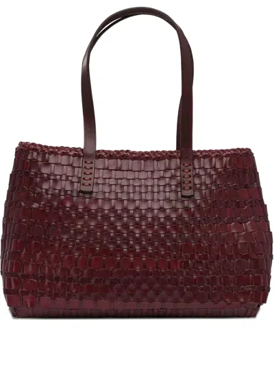Dragon Diffusion Handwoven Leather Handbag With Lined Interior, 35 X 25 X 12 Cm In Rosso