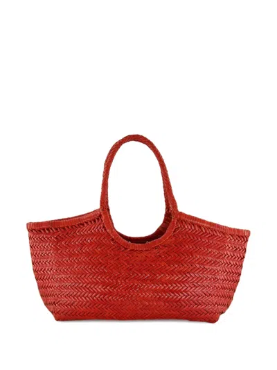 Dragon Diffusion Herringbone Leather Tote Bag In Red
