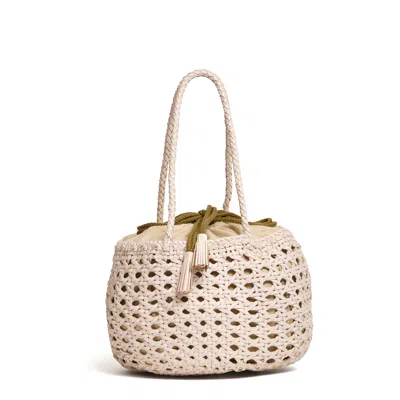 Dragon Diffusion Juventus Round Perforated Cotton Woven Handbag In Beige