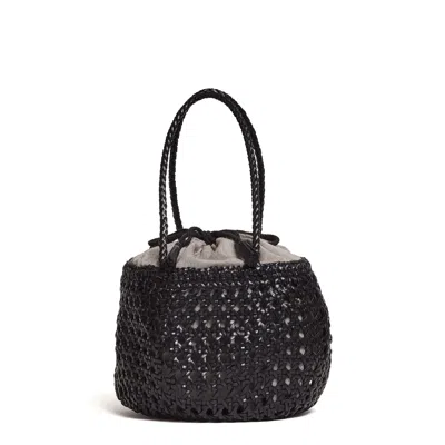 Dragon Diffusion Juventus Round Perforated Cotton Woven Handbag In Black