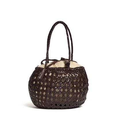 Dragon Diffusion Juventus Round Perforated Cotton Woven Handbag In Brown