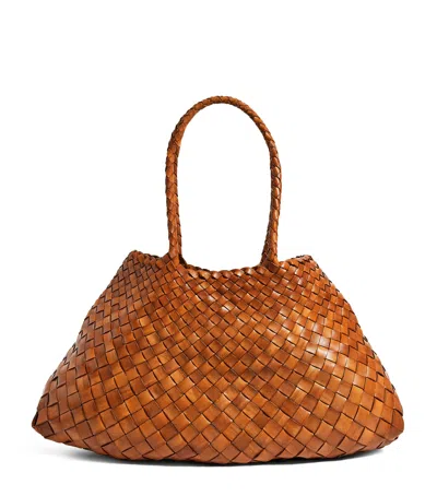 Dragon Diffusion Large Leather Woven Santa Croce Tote Bag In Brown