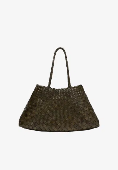 Dragon Diffusion Large Santa Croce Woven Leather Shoulder Bag In Green