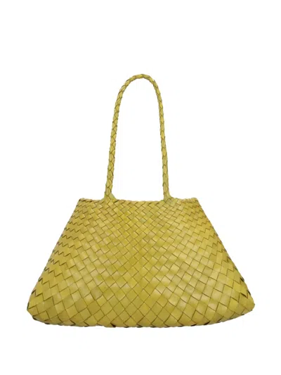 Dragon Diffusion Large Santa Croce Woven Shoulder Bag In Yellow