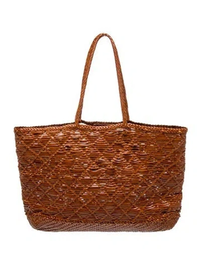 Pre-owned Dragon Diffusion Leather Corso Woven Large In Brown