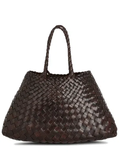Dragon Diffusion Leather Tote Bag With Double Top Handles, 20 Cm Height X 33 Cm Width X 13 Cm Depth In Marrone