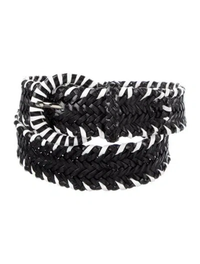 Pre-owned Dragon Diffusion Leather Waist Belt W/ Tags In Black/white