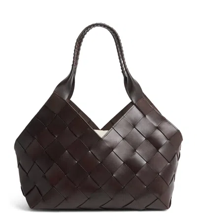 Dragon Diffusion Leather Woven Castello Shoulder Bag In Brown