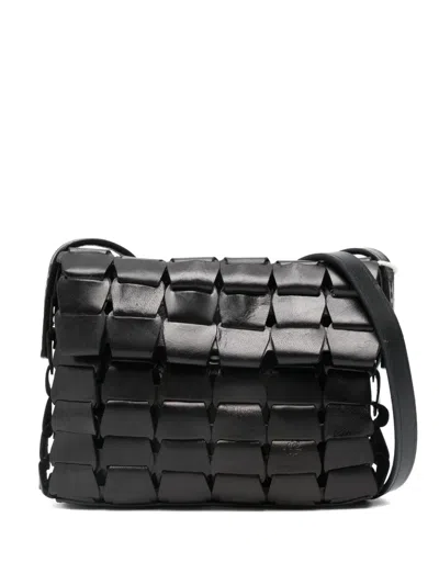 Dragon Diffusion Leather Woven Shoulder Bag In Black