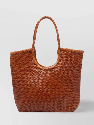 Dragon Diffusion Leather Woven Texture Shoulder Bag In Brown
