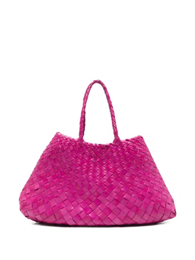 Dragon Diffusion Leather Woven Top-handle Tote Bag In Pink