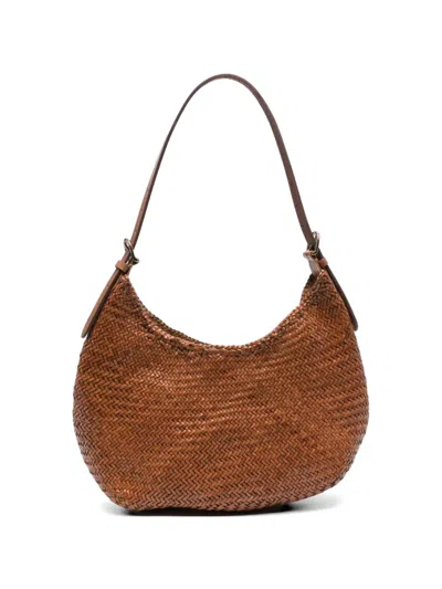 Dragon Diffusion Luna Mezza Woven Leather Shoulder Bag In Brown