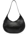 Dragon Diffusion Leather Slouchy Shoulder Bag With Woven Texture In Black