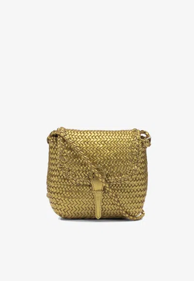 Dragon Diffusion Mini City Bag Woven Leather Crossbody Bag In Gold