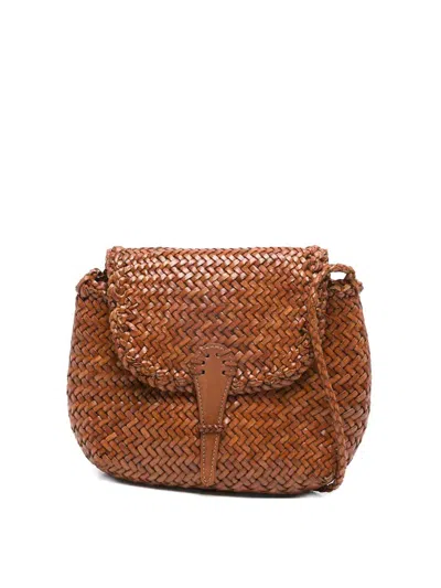 Dragon Diffusion Mini City Woven Leather Crossbody Bag In Brown