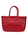 Dragon Diffusion Mini Flat Gora Woven Leather Top Handle Bag In Red
