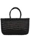 Dragon Diffusion Mini Flat Gora Woven Leather Top Handle Bag In Black