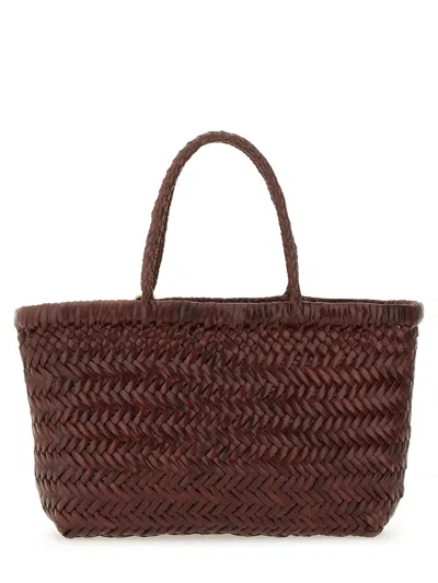 Dragon Diffusion Mini Flat Gora Woven Leather Bag In Brown