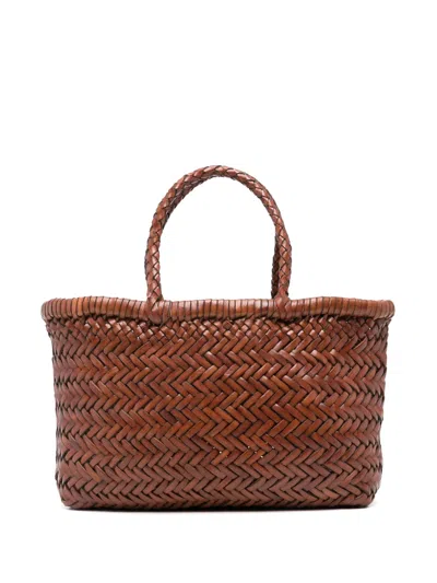 Dragon Diffusion Mini Flat Gora Woven Leather Bag In Brown