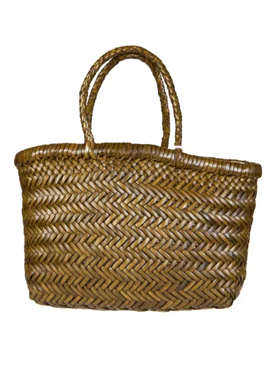 Dragon Diffusion Mini Flat Gora Woven Leather Bag In Brown