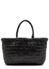 Dragon Diffusion Mini Flat Gora Woven Leather Top Handle Bag In Black
