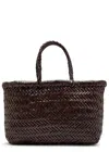 Dragon Diffusion Mini Flat Gora Woven Leather Top Handle Bag In Brown